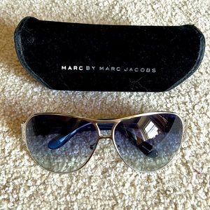 Marc by Marc Jacobs Silver and Blue Aviator Sunglasses